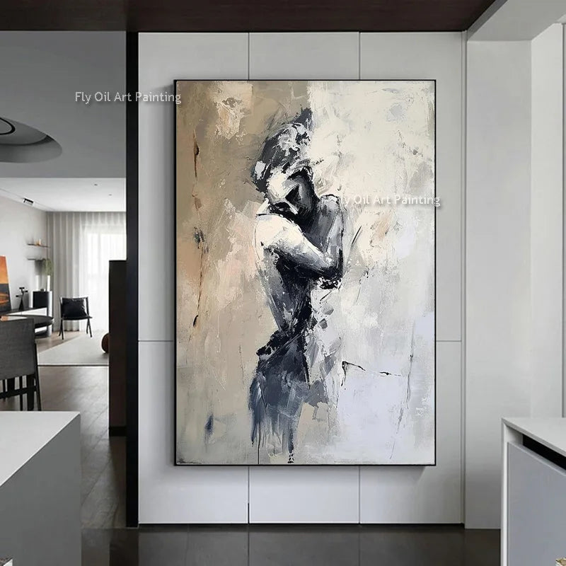 Lovers Art Sensual Couple Abstract Embrace Oil Painting Bedroom Sensual Handmade Canvas Painting  Wall Art For Bedroom Decor