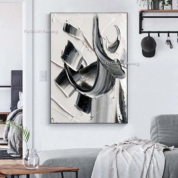 Palette Knife Abstract Painting Black And Wahite Abstract Thick Oil Canvas Painting Handmade Textured Minimalist Wall Art Decor