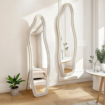 140 x 45 cm Irregular Wavy Full Length Mirror, Wall Mounted or Standing Floor Mirror with Crystal Velvet Frame for Bedroom, Living Room, Dressing Room, Hanging or Leaning Wall Mirror