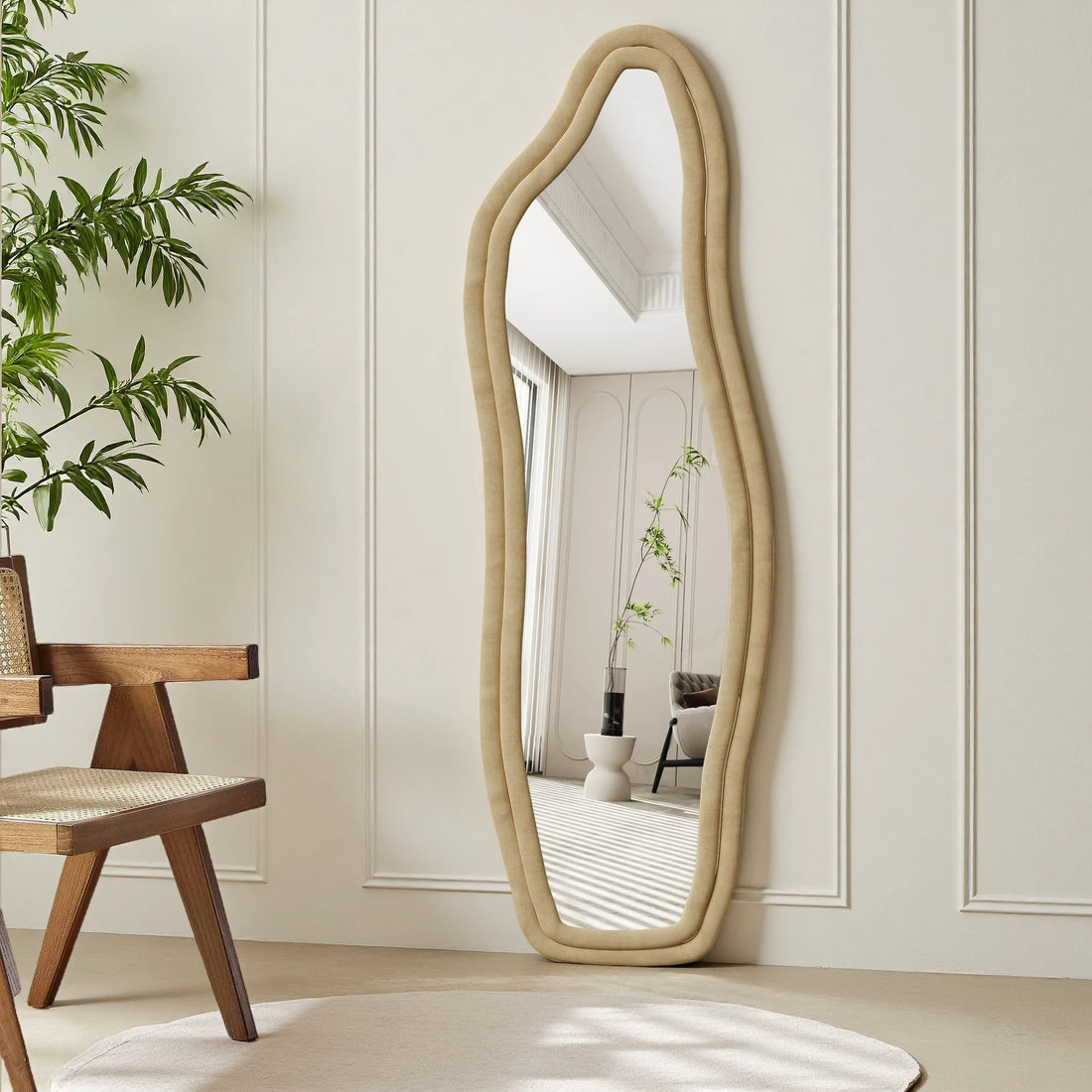 Comanlai Wave Full-length mirror,160x50cm curved standing mirror, Dressing mirror, floor Dolphin mirror for bedroom,Velvet frame