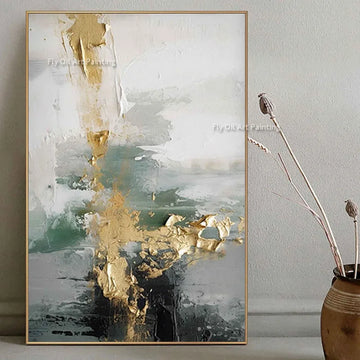 Mintura Hand-painted Abstract Thick Gold Foil Oil Paintings on Canvas Modern Home Decor Large Wall Art For Living Room Decor