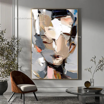 Palette Knife Canvas Art Painting Large Frameless Hand Painted Thick Texture Abstract Face Oil Painting Modern Artwork Decor