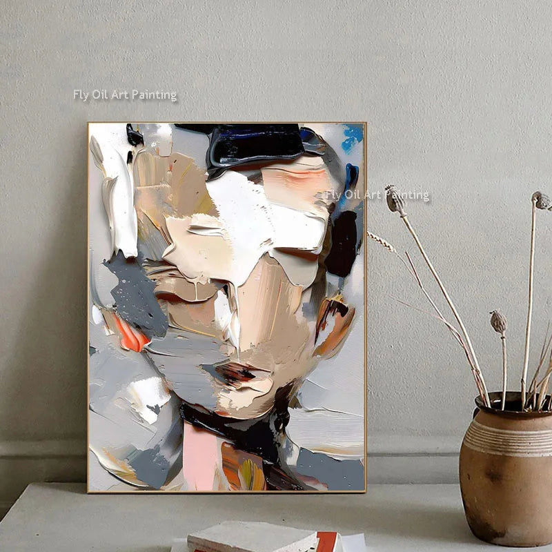Palette Knife Canvas Art Painting Large Frameless Hand Painted Thick Texture Abstract Face Oil Painting Modern Artwork Decor
