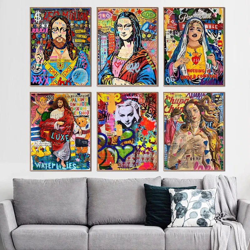 Modern Graffiti Wall Art Figure Canvas Paintings Abstract Posters and Prints Wall Art Picture for Living Room Wall Decor Cuadros