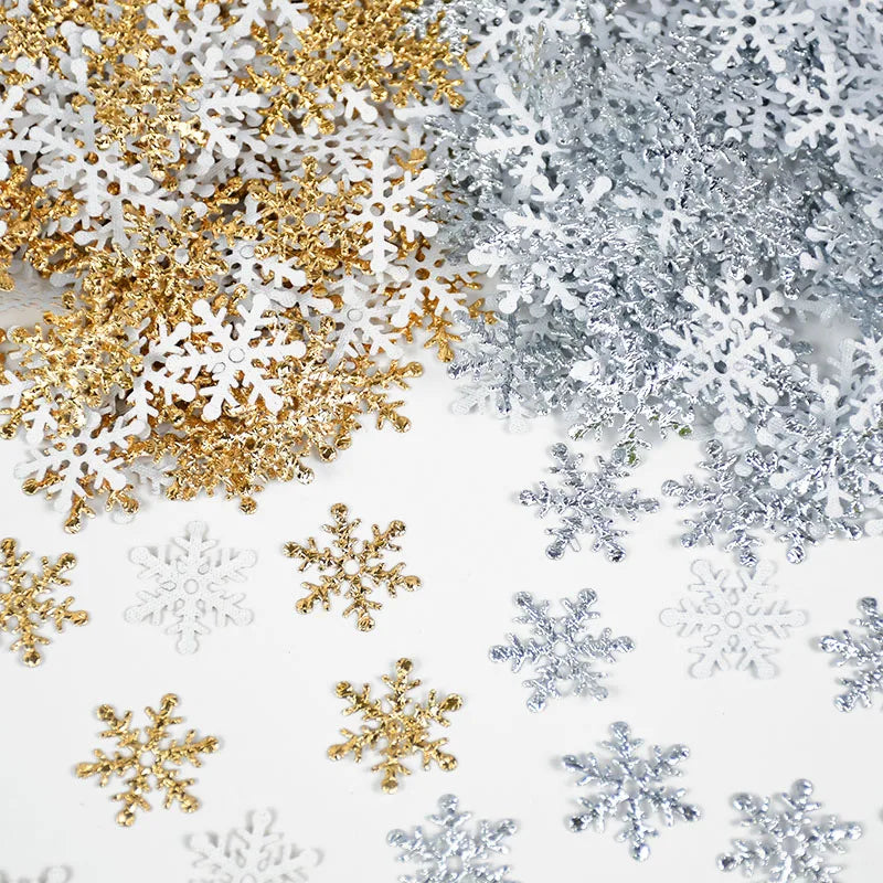 270pcs 2cm Gold Silver Snowflake Confetti Christmas Decoration For Home Artificial Snow Xmas New Year Party Decor Table Ornament