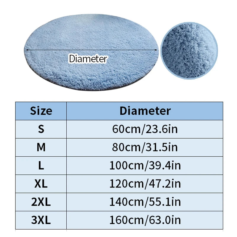 Thicken Fluffy Round Long Plush Carpet Living Room Bedroom Shaggy Area Rug Kids Playmat Non Slip Floor Foot Pad Mat Home Decor