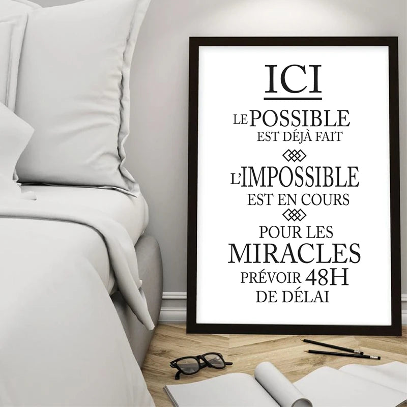 French Inspiration Quote Canvas Art Poster Prints l'impossible est en cours Modern Art Painting Picture Office Wall Art Decor