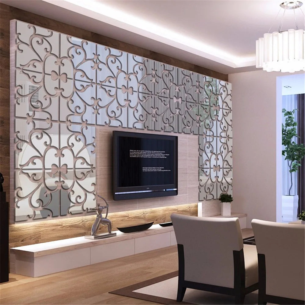 4Pcs Acrylic Mirror Wall Stickers House Decor Self Adhesive DIY Mirrors Flower for Home Living Room Bedroom Sofa TV Decoration