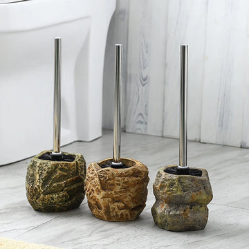 Free punching toilet brush retro stone   holder set creative bathroom cleaning ceramic long handle bath   WY606