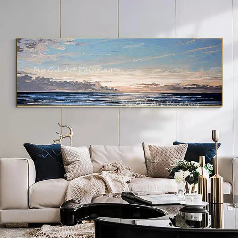 100% Handmade High Quality large size landscape ocean blue sky Oil Paintings Wall Pictures Art Wall Artwork For Home Decoration