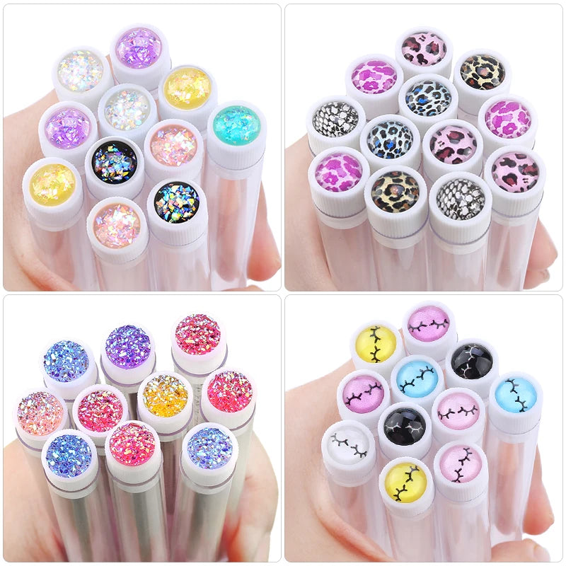 20pcs Reusable Eyebrow Brush Tube Leopard Serpentine Diamond Mascara Wands Dust-proof Eyelash Extension Supplies Makeup Tool