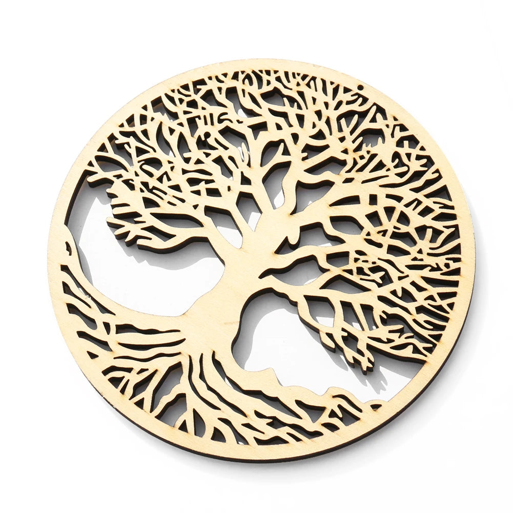 Wooden Wall Hanging Decor Tree of Life Fatima Pendant Amulet Sacred Yoga Meditation Healing Artwork Christmas Party Home Decor