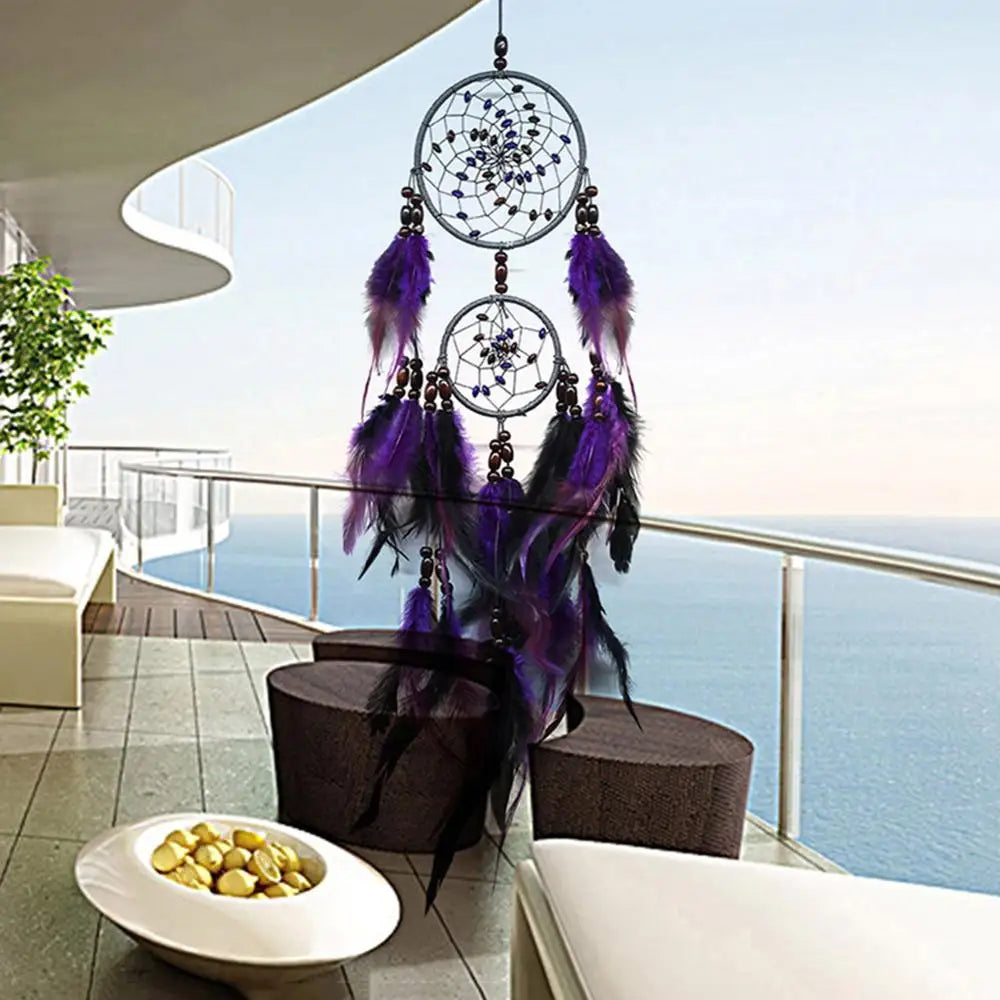 Purple Feather Crafts Dream Catcher Wind Chimes Handmade Dreamcatcher Net for Wall Hanging Car Home Decoration Birthday Gift