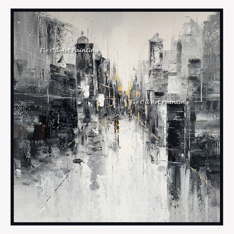 100% Handmade  City View Abstract Painting  Modern Art Picture For Living Room Modern Cuadros Canvas Art High Quality