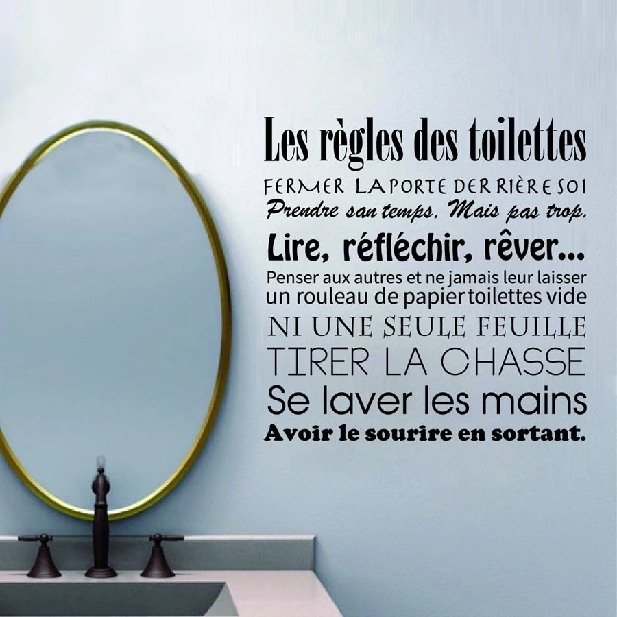 French Bathroom Rules Wall Stickers - French Toilet Rules Vinyl Wall Decals Mural Art Wallpaper Home Decor Bathroom Decoration