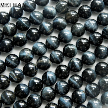 Meihan Natural  Hawk's eye 6-12mm smooth round beads stone for jewelry making design diy gift wholesale