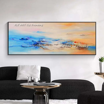 Large Sky Abstract Painting Blue Ocean Painting Landscape Abstract Painting White Cloud Oil Painting Large Wall Art