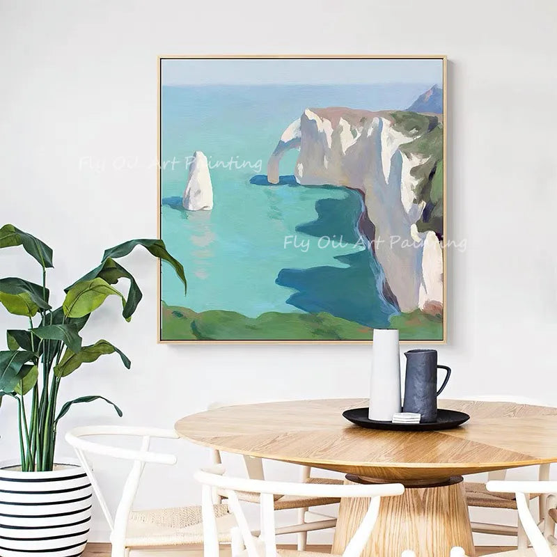 100% hand painted blue ocean landscape oil painting large size handmade abstract art decorative no frames artwork as a gift