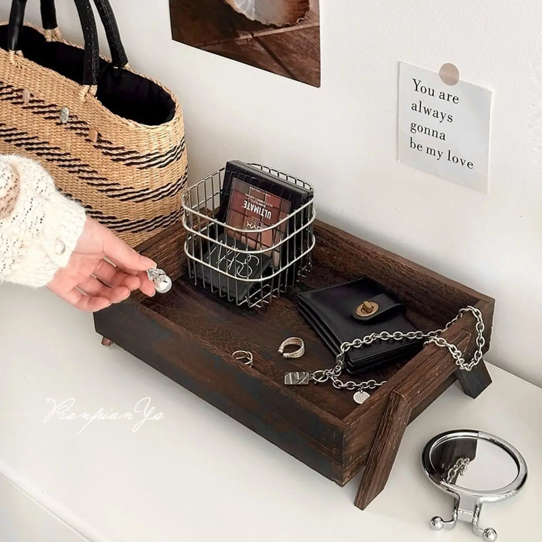 Solid Wood Storage Box Desktop Tall Dressing  Storage Rack Jewelry Cosmetics Organizer Glove Box Vintage Home Decoration
