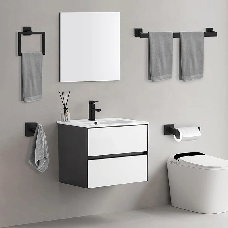 5-Pieces Matte Black Bathroom Hardware Accessories Set Stainless Steel Bath Towel Bar Set Robe Hooks Paper Holder for Bathroom