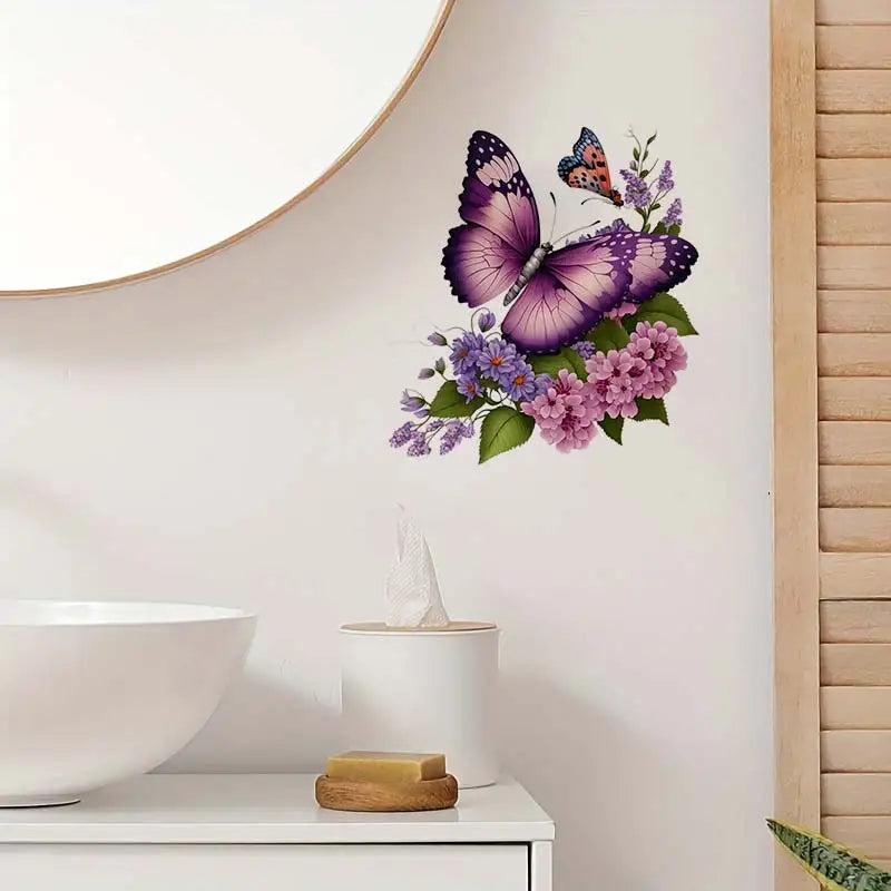 Purple Butterflies and Flowers Wall Sticker Removable Home Decoration Decals for Bedroom Kitchen Living Decals S317
