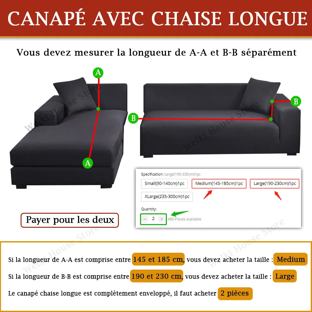 Sofa Covers for Living Room Elastic Solid Corner Couch Cover L Shaped Chaise Longue Slipcovers Chair Protector 1/2/3/4 Seater