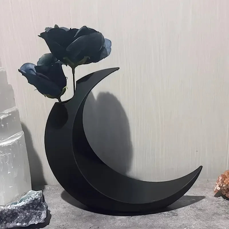 Gothic Moon Vase 3D Printed Dark Style Decorative Ornament for Dried Flowers, Perfect for Halloween, Wedding Gifts,Home Accents