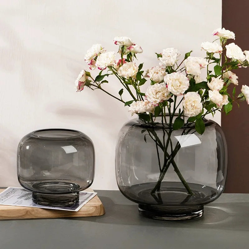 Ins Style Circular Large Belly Glass Vase Simple and Creative Hydroponic Flower Container Living Room Flower