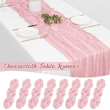 Pink Boho Cheesecloth Table Runner Semi Sheer Gauze Fabric Baby Pink Table Runner Wedding Birthday Party Baby Shower Decorations