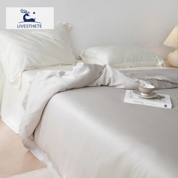 Liv-Esthete Top Grade 100% Silk Duvet Cover Set with Pillowcases Solid Color Healthy Skin Twin/Queen/King Luxury 30MM Bedding