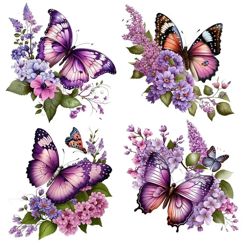 Purple Butterflies and Flowers Wall Sticker Removable Home Decoration Decals for Bedroom Kitchen Living Decals S317