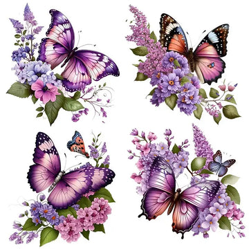 Purple Butterflies and Flowers Wall Sticker Removable Home Decoration Decals for Bedroom Kitchen Living Decals S317