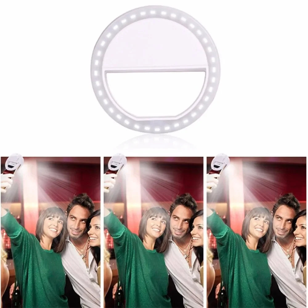 1pcs Portable Mobile Phone Light Clip Selfie LED Auto Flash for Cell Phone Smartphone Round Selfie Flashlight Makeup Mirror