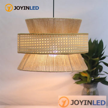 JOYINLED Boho Woven Pendant Lamp Handmade Hemp Rope Pendant Light For Restaurant Cafe Dining Room Led Rattan Chandelier