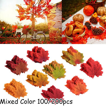 100/200 Pcs Artificial Silk  Maple Leaf  Autumn Leaf Fall  Fake Silk Leaves  Craft Christmas Home Wedding  Party Decoration