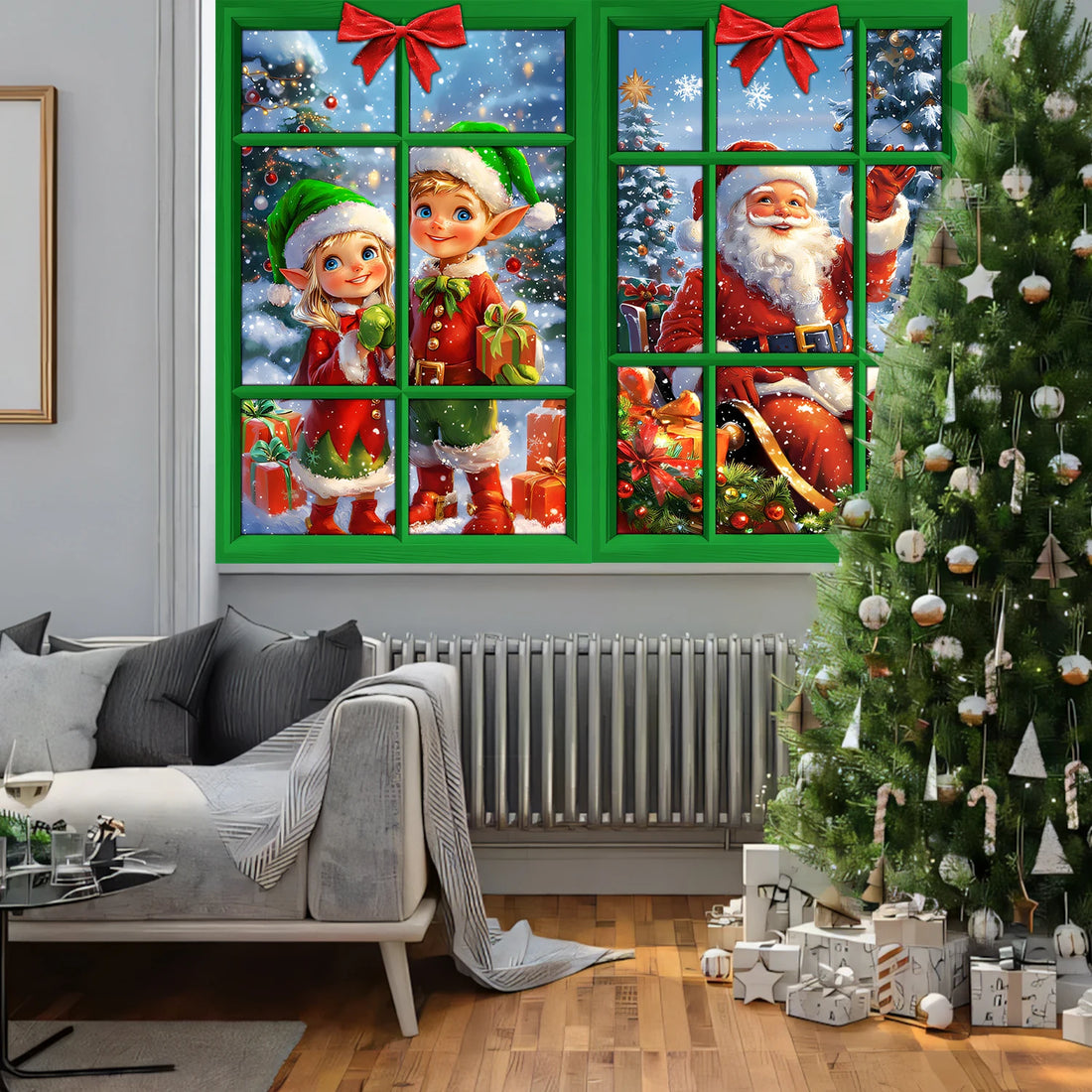 2D Christmas Santa Claus Window Decoration Merry Xmas Party Decor 2025 Xmas Santa Claus Window Cover Navidad Natal New Gift 2026