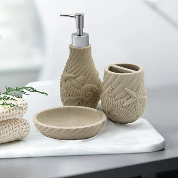 3pcs Bathroom Wash Storage Set Natural Stone Resin Lotion Bottles Toothbrush Cups Soap Dishes Light Luxury Retro Bathroom Set