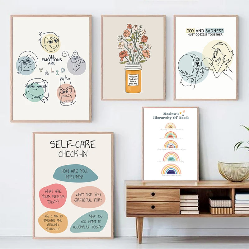 INSIDE OUT Mental Health Poster Kids Feelings Emotions Art Print Canvas Painting School Counselor Office Decor Psychologist Gift