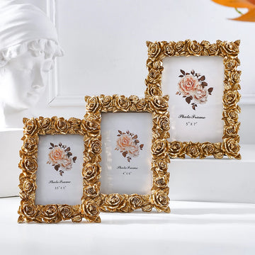 1PC, European retro rose gold/golden rose painted resin home decoration photo frame