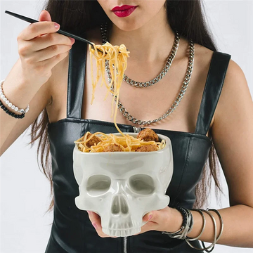 Best-Retro Tabletop Decoration Porcelain Gothic Skull Pasta Bowl Halloween Tableware Bar Food Noodle Salad Candy  Bowl