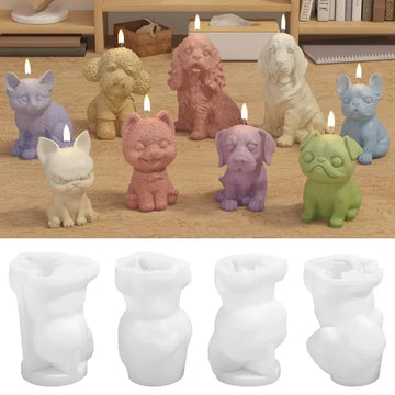 3D Puppy Kitten Candle Silicone Mold Gypsum Ornament Resin Mold Lovely Cat Dog Soap Craft Casting Mold Home Decor Gift