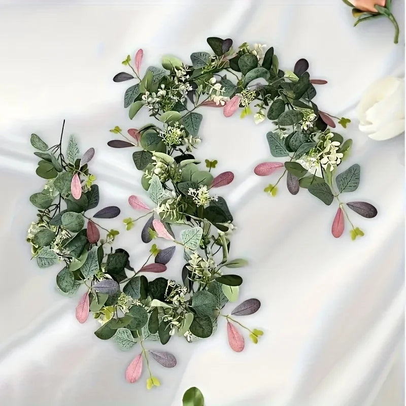 Classic Artificial Eucalyptus Wreath with Butterfly Decorations, Plastic Artificial Eucalyptus Leaves Vine for Wedding Arches, Dining Tables, Home Parties, Garlands, Wall Decorations - Christmas Holiday Decorations