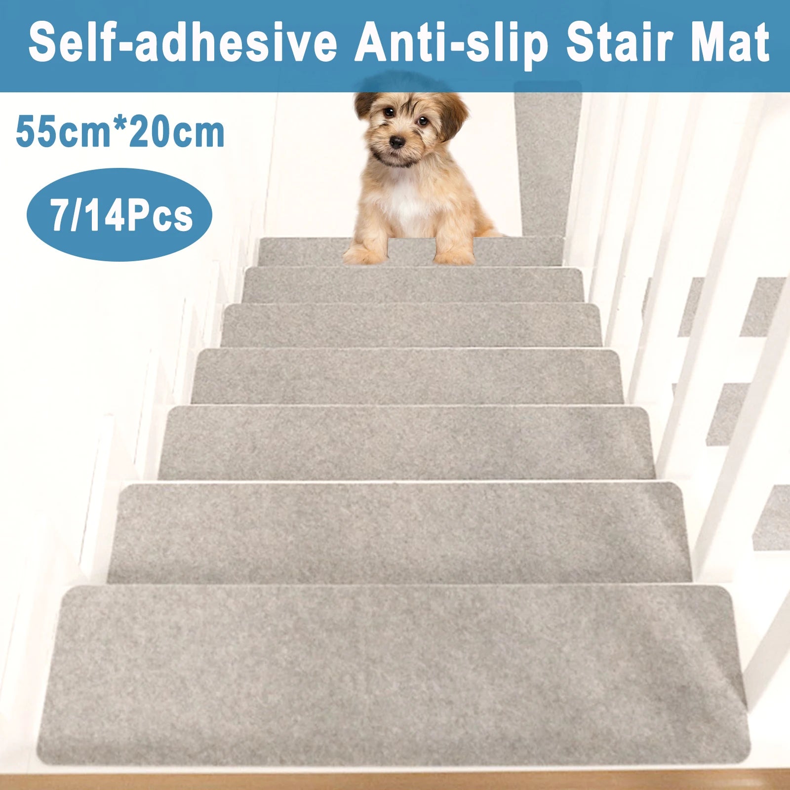 7/14Pcs 45x20cm Stair Mat Anti-slip Staircase Step Floor Self-adhesive Stair Pad Sticky Bottom Rugs Carpet  DIY Cutting)