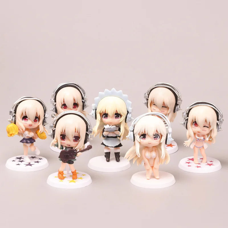 7 Styles Japan Anime SUPERSONICO Action Figure Toys Super Sonico Swimwear version Q Collection model Decoration toy