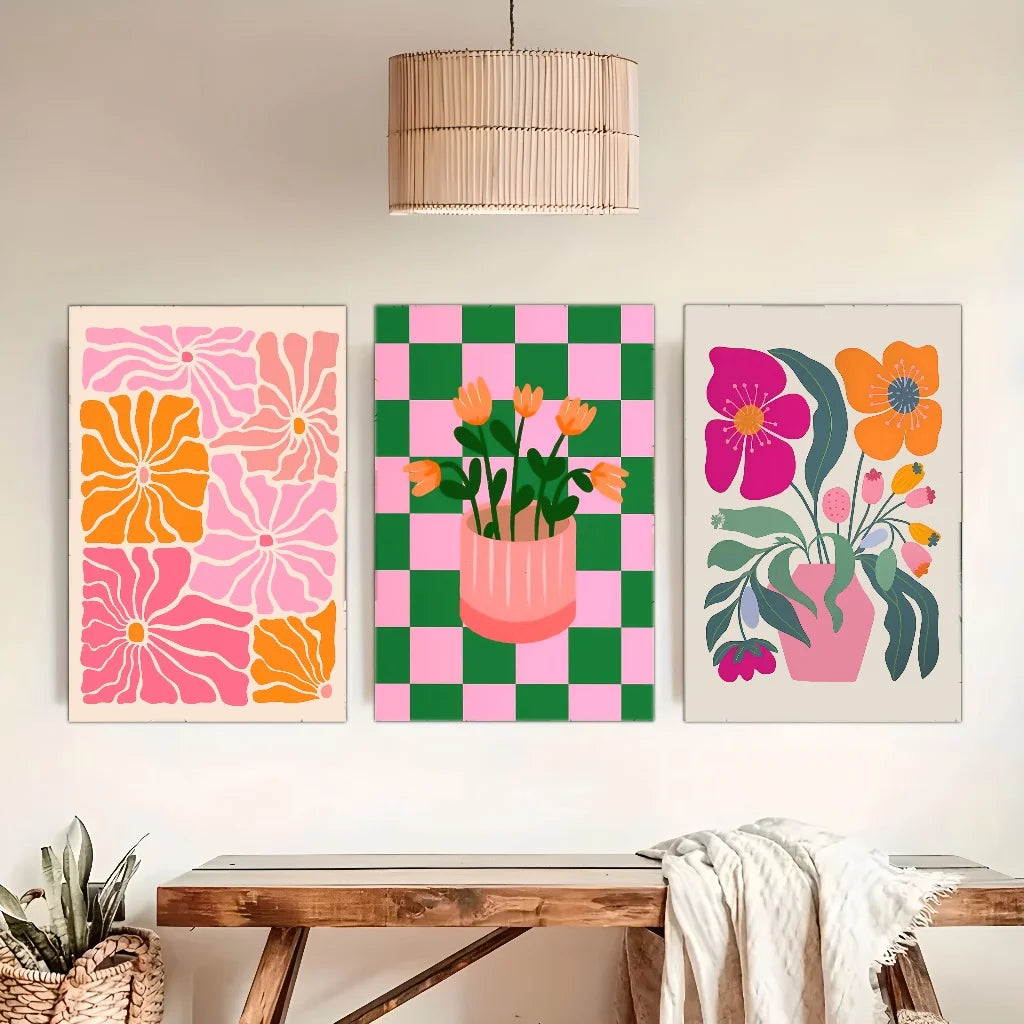Vibrant Flowers and Vases Canvas Prints Bohemian Minimalist Plant Wall Art Posters for Modern Living Room Bedroom Home Decor