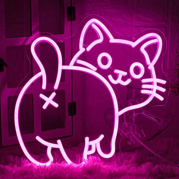 USB Dimmable Cute Cat Neon Light with XO Symbol Pink Glow for Bedroom Home Bar Decor Playful Animal Wall Art Romantic Gift