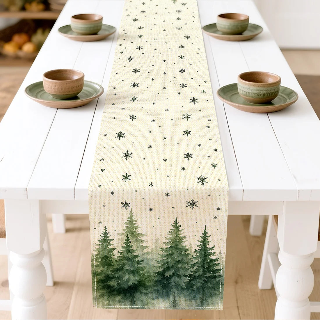 Autumn and Winter Watercolor Cedar Polyester Table Runners Wedding Decoration Durable Kitchen Dining Table Runners Party Supplie