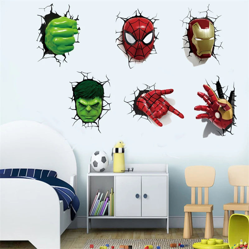 3D superhero spider wallpaper stickers for children's rooms, boys' bedrooms, self-adhesive home wall decorations, vinyl stickers