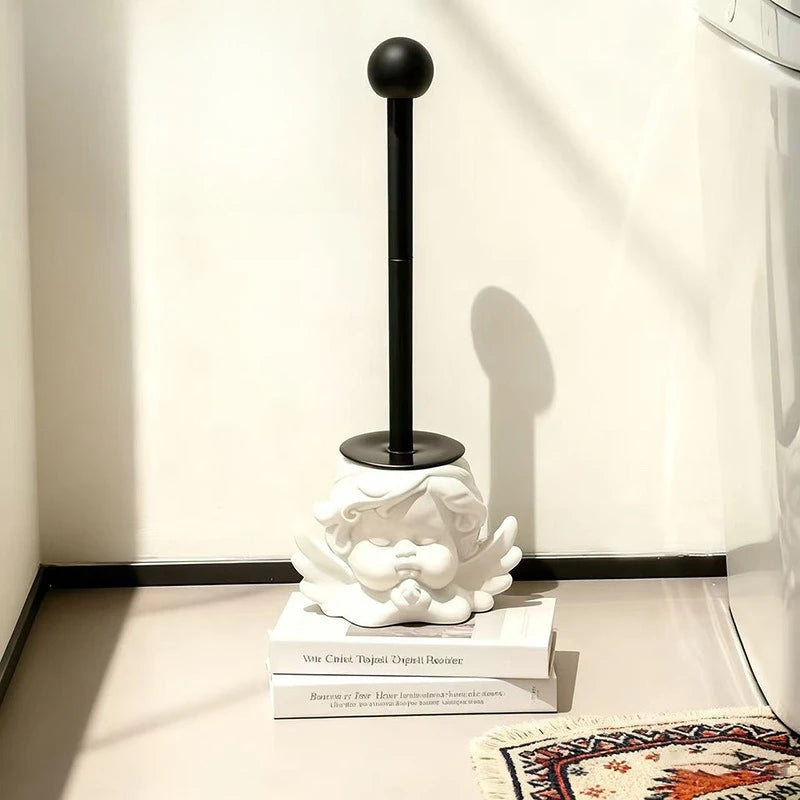 Creative Angel Toilet Brush Minimalist Cute White Bathroom Cleaning Tool with Holder Toilet Bowl Brush Bathroom Accessories Gift