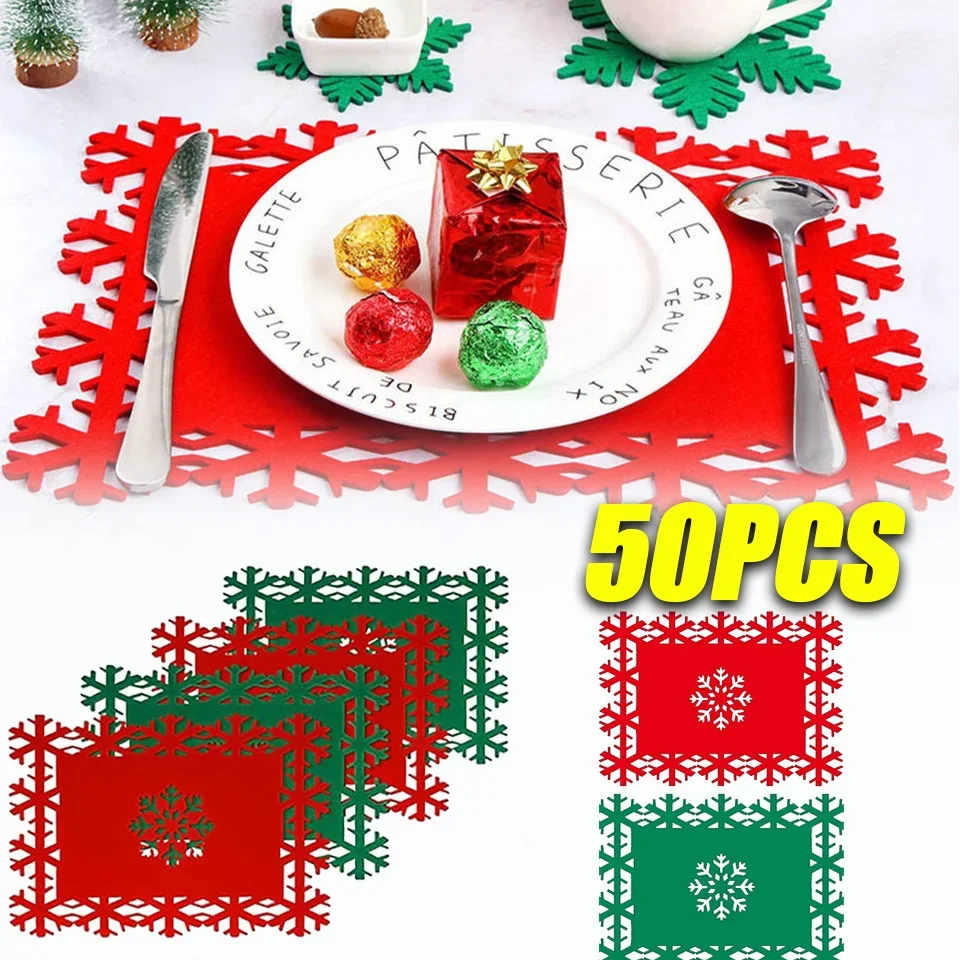 50PCS Christmas Placemat Christmas Snowflake Table Mat Restaurant & Hotel Tableware Placemat Christmas Tableware Decoration